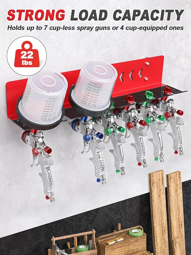 Paint Spray Gun Rack for Magnetic or Wall Mount, Holds 7 Gravity Feed Guns or 4 - Image 5