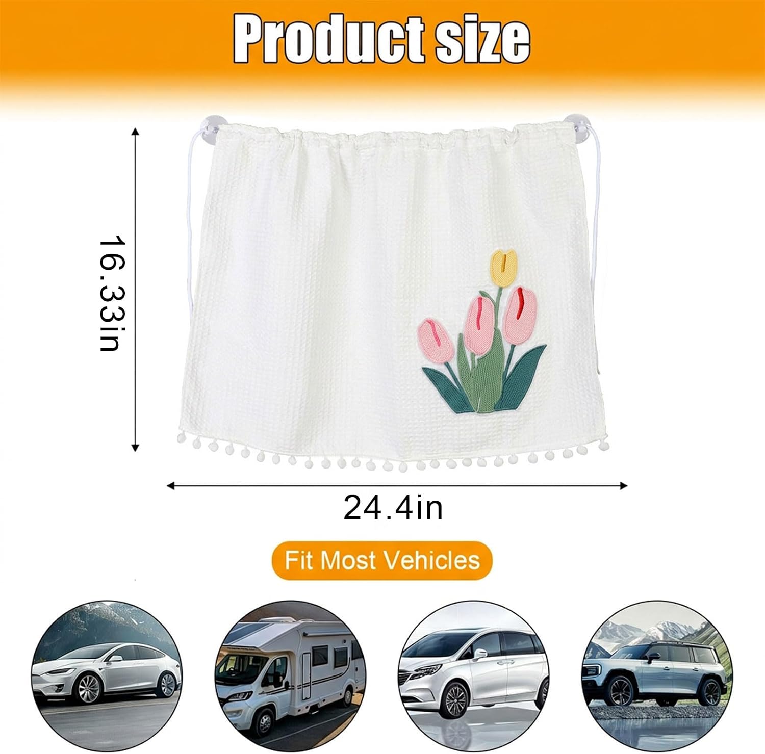 Car Side Windshield Sunshade, UV Protection Auto Window Sunshades Curtain for Baby, Universal Automotive Travel Blackout Privacy Accessories for Car Interior (Large Tulip)