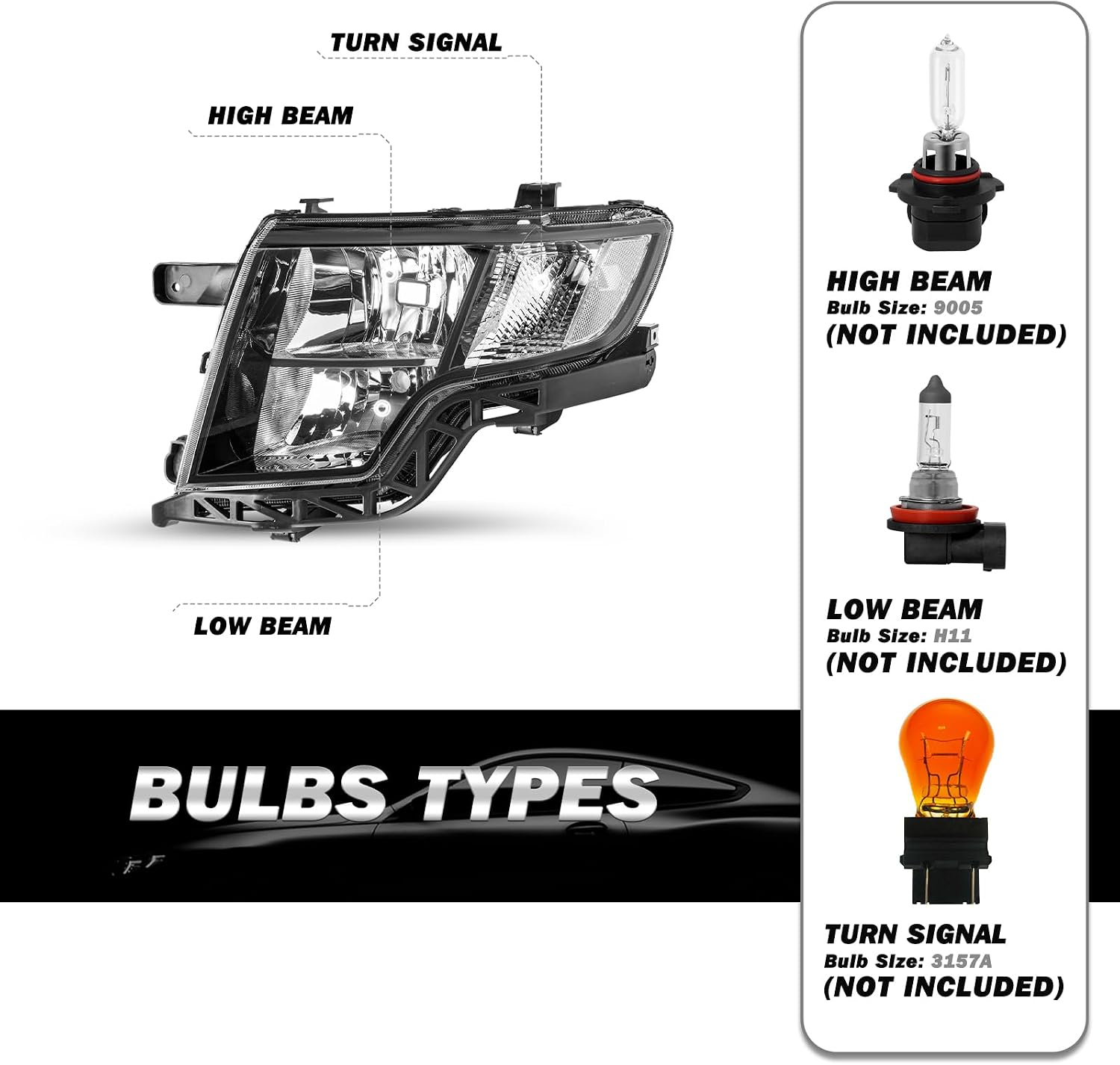 SOCKIR - Fit For 2007 2008 2009 2010 Ford Edge [Halogen Type] OEM Headlight Headlamp Assembly Pair Set (Black Housing with Clear Reflector)
