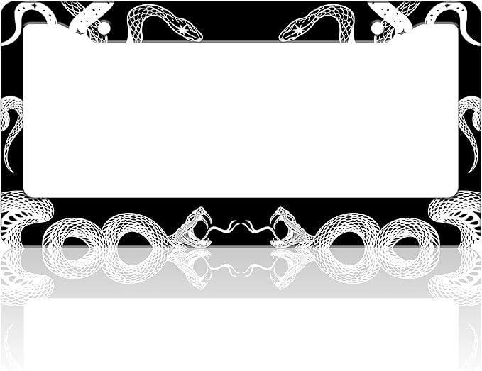 Black and White Snake Crawling License Plate Frame Gothic License Plate Holder by TINALUIN