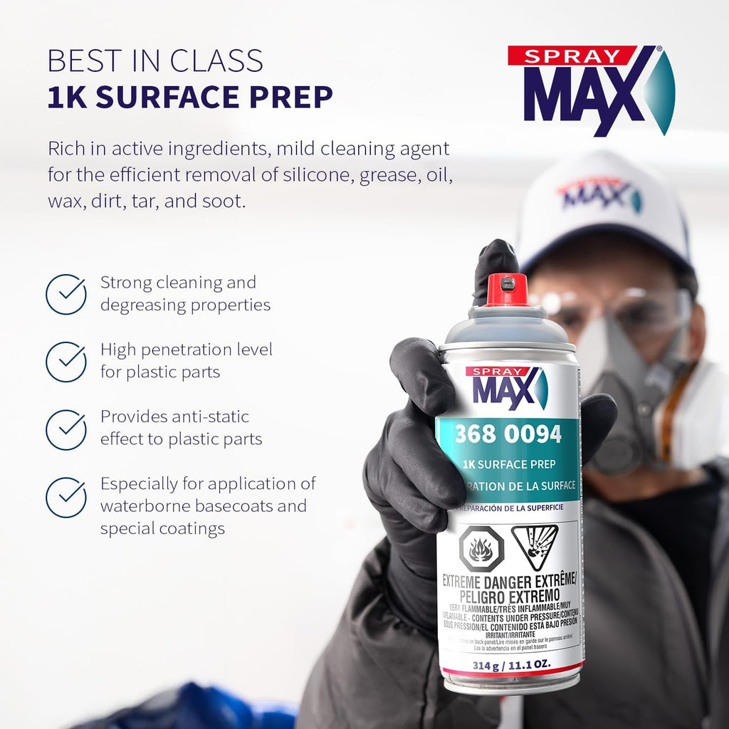 SprayMax 1K Wax & Grease Remover Transparent | Professional Surface Prep Cleaner & Degreaser for Automotive Surfaces |Removes Oil, Grease, Wax, Tar & Silicone |Waterborne Panel Prep Cleaner |11.1 oz