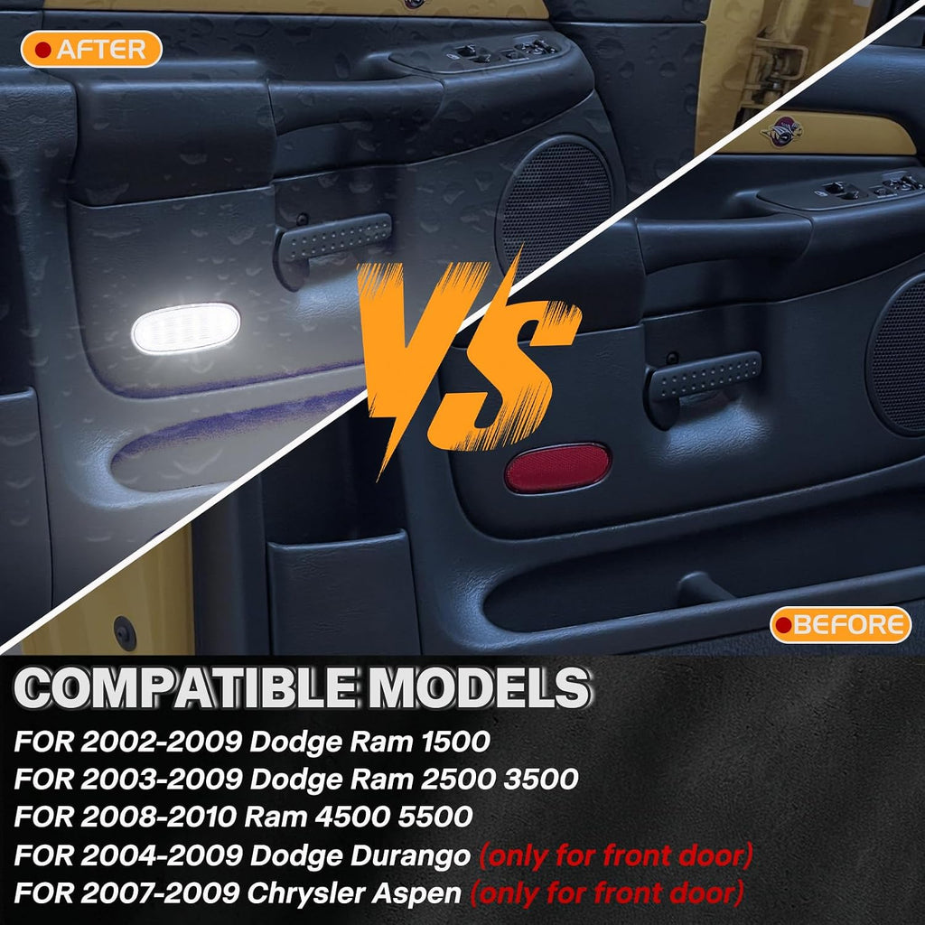 LED Door Panel Courtesy Light for 2002-2009 Dodge Ram 1500 2500 3500 4500 5500 Durango Chrysler Aspen White Interior Car Door Welcome Lamp 2PCS Clear Lens 05179299AA