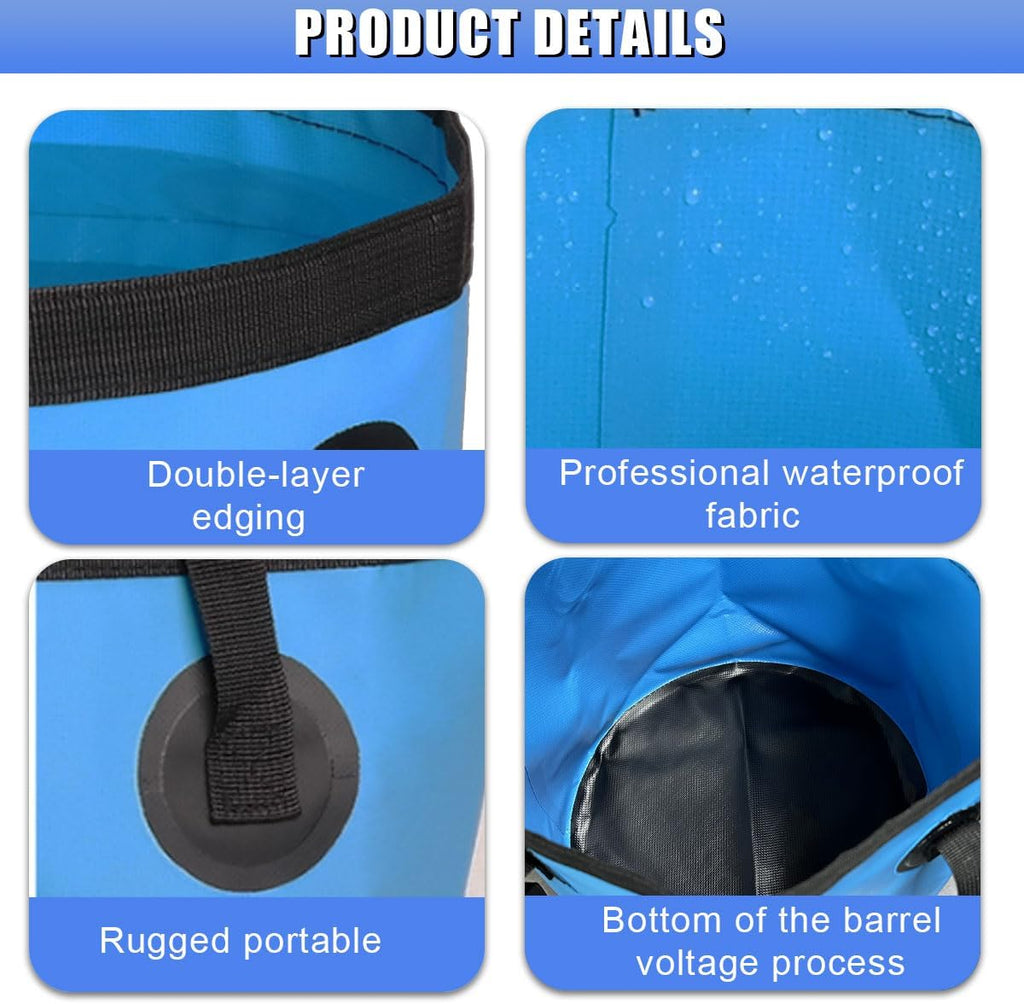 Collapsible Bucket with Handle, 5 Gallon 20L Multifunctional Foldable Water Container, Portable Waterproof Wash Basin for Fishing Camping Hiking Garden Car Washing (Blue)