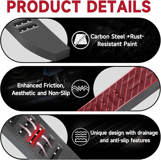 6'' Running Boards Side Steps Nerf Bars – Heavy-Duty Carbon Steel - Image 5