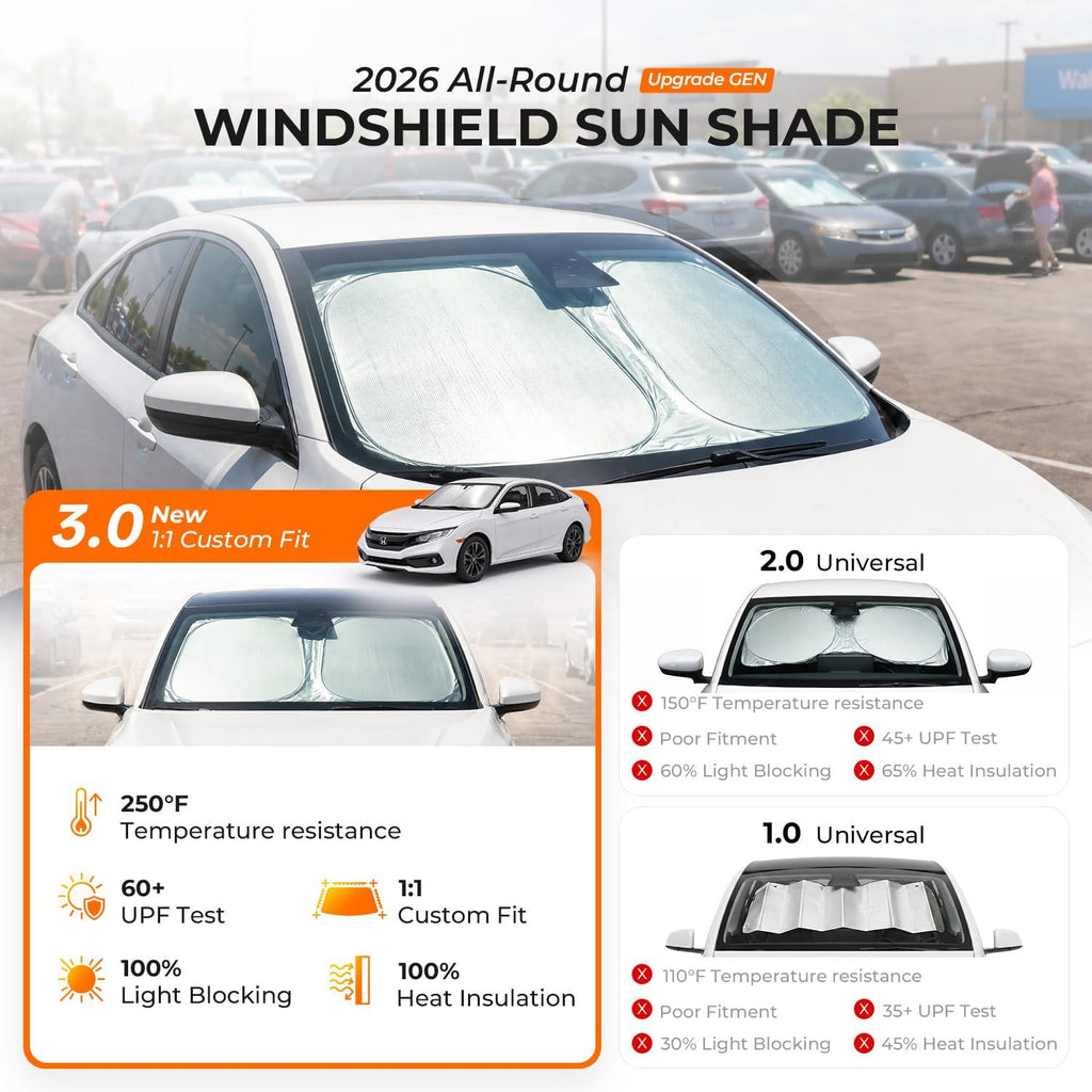 [2026 Upgraded] DooGooCoo Windshield Sun Shade for Toyota Corolla 2020-2025 2026 [Cooling Ice-Crystal, 100% Sun Block ] Sunshade for Car Windshield for Toyota Corolla Sun Shade, Custom Fit Corolla.
