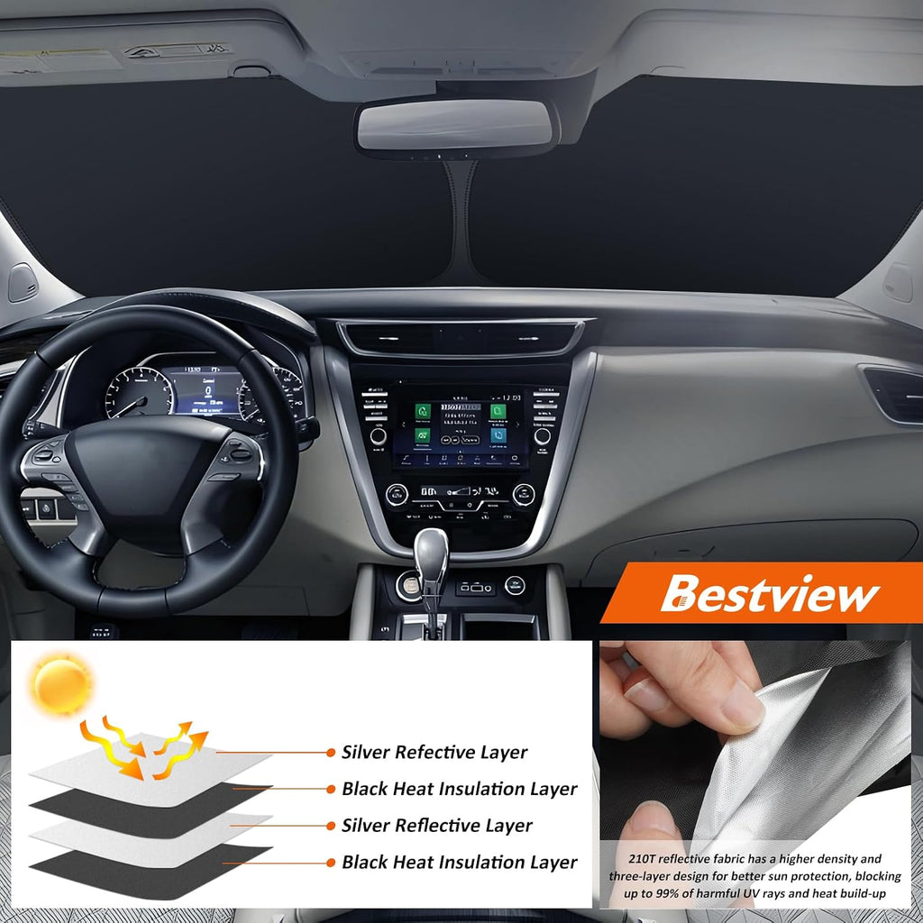 Bestview American Flag Windshield Sunshade for 2015-2024 Nissan Murano,Custom Fit Foldable Front Window Sunshade Sun Visor Accessories Protector Block UV Rays Heat, Keep Your Car Cooler