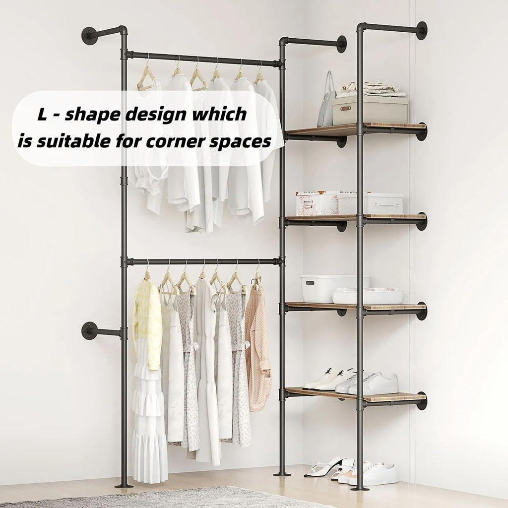 industrial pipe clothing rack, close-up detail