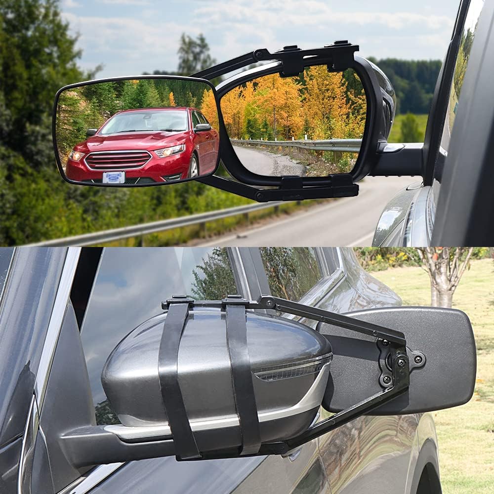 Universal Clip-on Towing Mirrors Extended Mirrors for Towing 360 Degree Rotation Adjustable Towing Mirror, Black, 2 Pieces