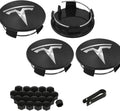 4 Pack Exterior Decoration Wheel Center Cover for Tesla Model 3 Model Y All Years,Only 56mm Hubcaps Wheel Rim Cover Center Caps Hubcaps+20 Black Lug Nut Covers (Matte Black+Silver Emblem)