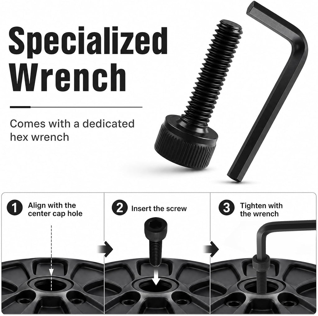 12PCS Fuel Wheel Center Cap Screws Kit with Hex Wrench,Anti-Loose Fuel Rim Centers Caps Screws Replacement for 1001-63-B/1001-63B/1001-63GB,Essential Center Hub Cap Screw