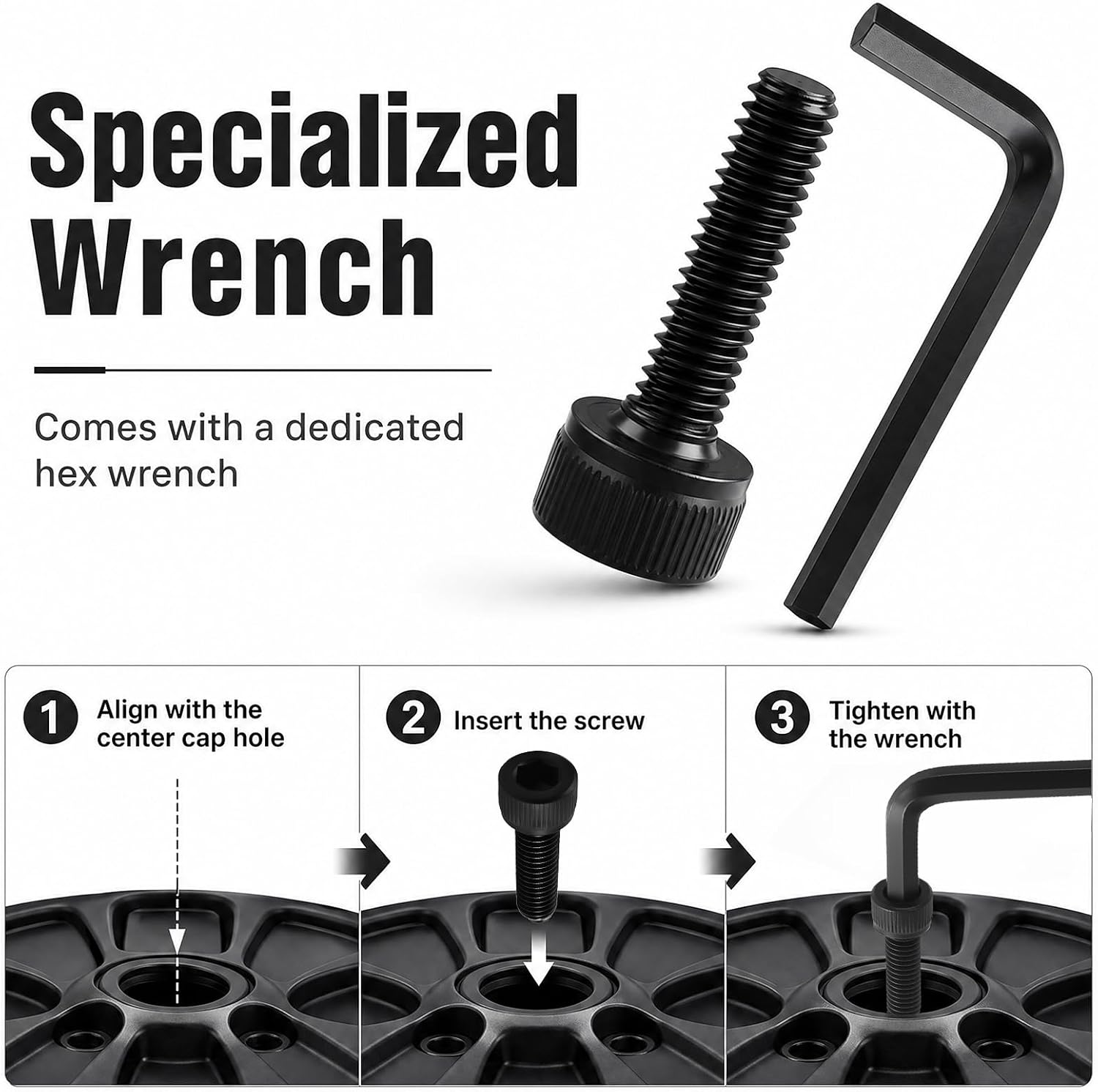 12PCS Fuel Wheel Center Cap Screws Kit with Hex Wrench,Anti-Loose Fuel Rim Centers Caps Screws Replacement for 1001-63-B/1001-63B/1001-63GB,Essential Center Hub Cap Screw