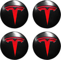 4 Pack Aluminum Waterproof Wheel Cover Center Emblem Sticker for Tesla Model 3 Model Y 56mm Hubcaps Wheel Rim Cover (Matte Black Background+Red Emblem)