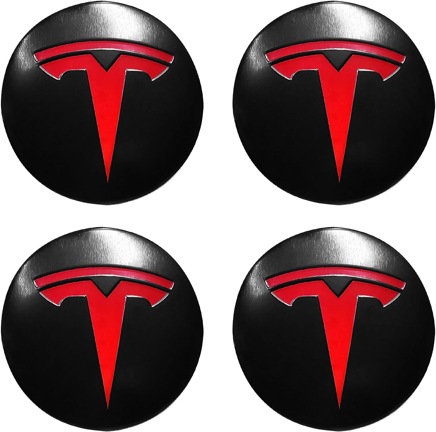 4 Pack Aluminum Waterproof Wheel Cover Center Emblem Sticker for Tesla Model 3 Model Y 56mm Hubcaps Wheel Rim Cover (Matte Black Background+Red Emblem)