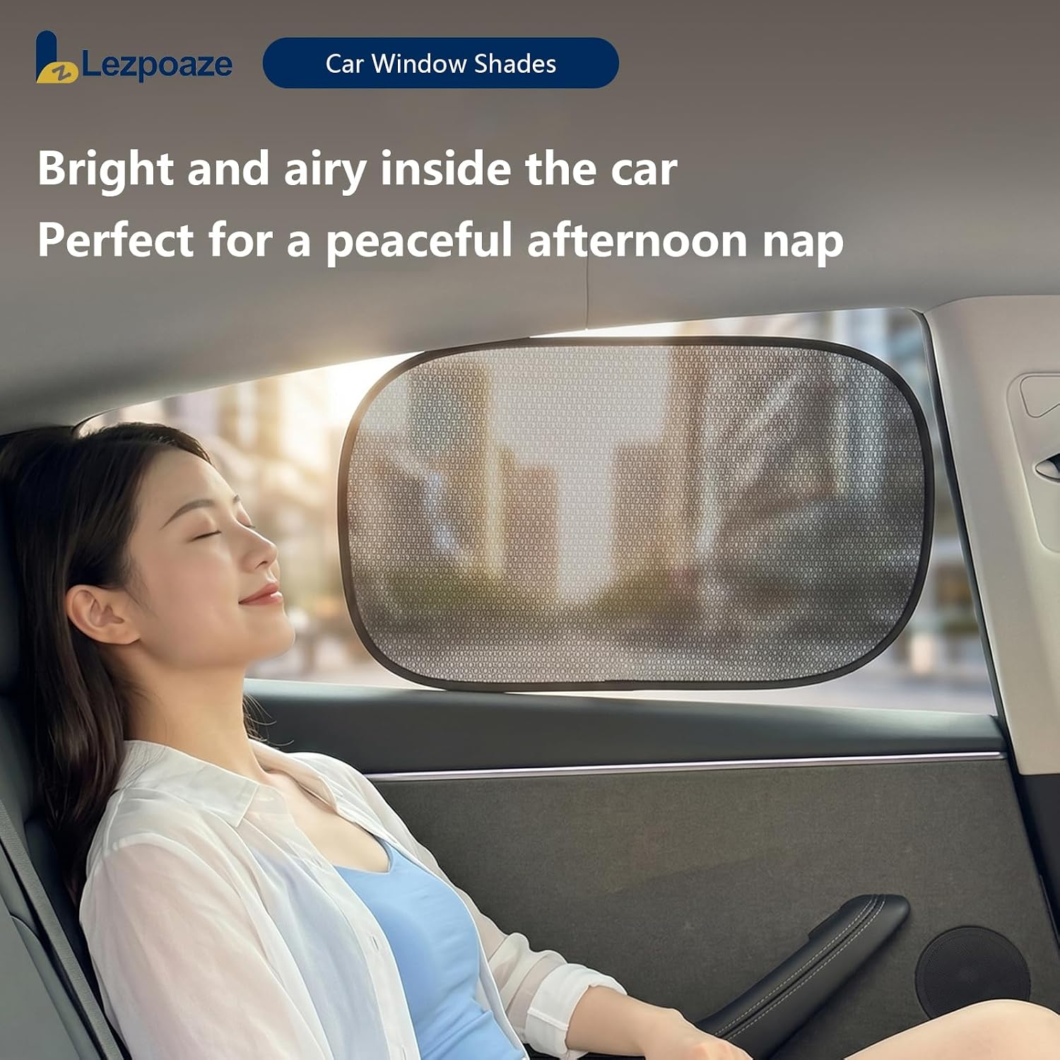 Car Window Shades (2 Pack) - Upgraded Mesh Sun Shade, Strong Static Cling - Heat Blocking, Anti-Glare & UV Protection - Foldable Memory Frame, Won't Block View - Universal Fit 99% Cars