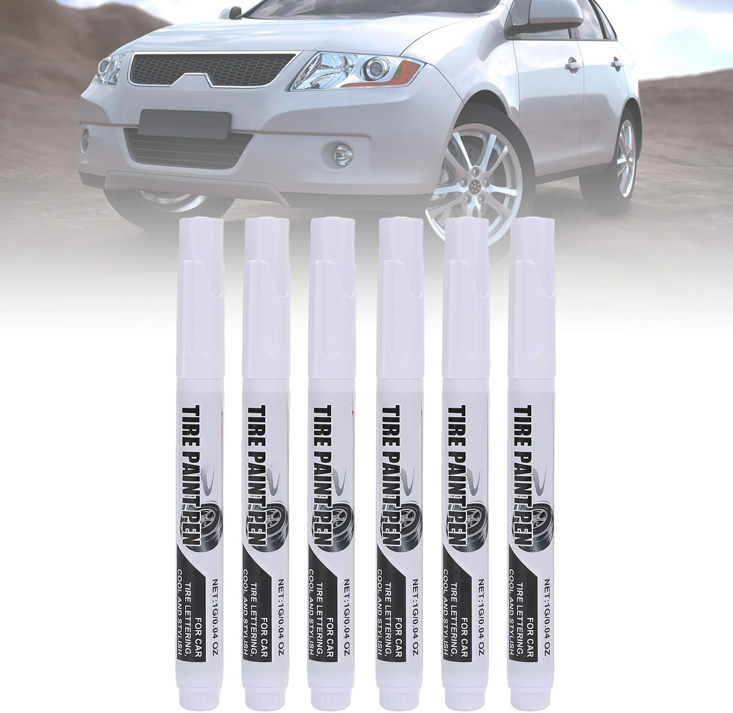 ZJchao 6 Pcs Tire Marker Pens, Long Lasting White Tire Paint Pens for Precise Detailing and Lettering, with Strong Adhesion and Smooth Writing, for Car Tires and Outdoor Use