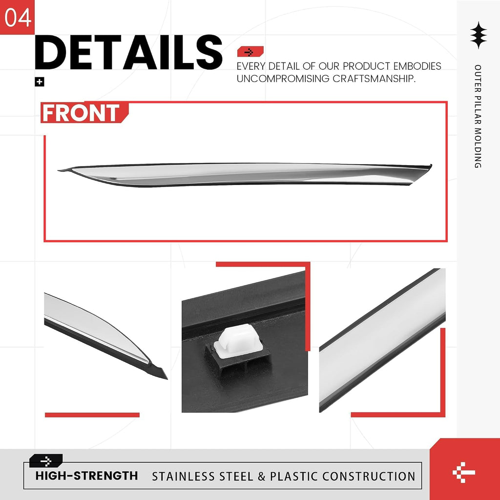 Rear Right Pillar Molding Compatible with 2011-2016 Kia Optima Replace for 878602T000 Driver Body Pillar Posts Trim Cover Plastic+Stainless Steel