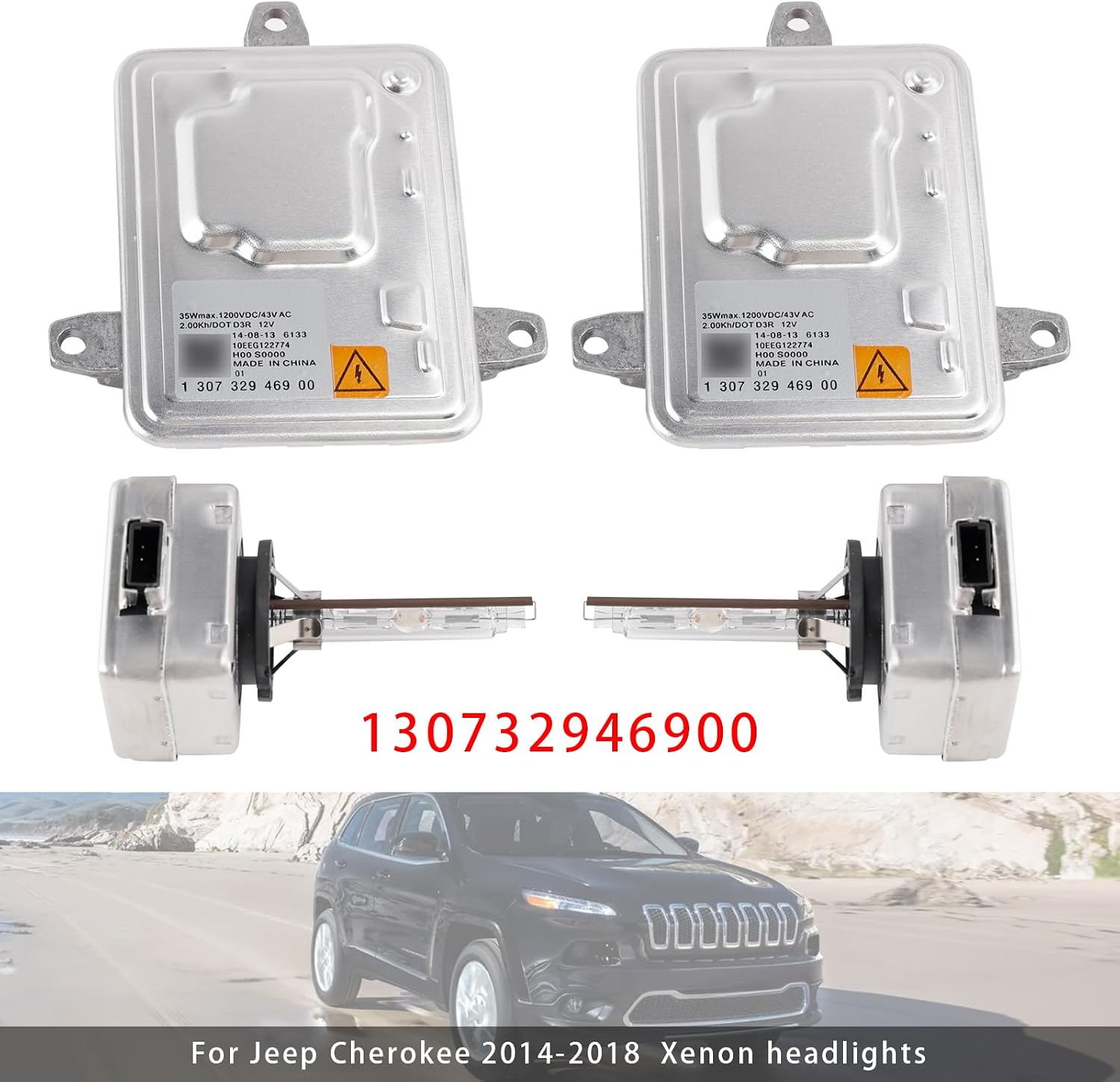 Xenon Ballast HID Control Unit+D3S Bulbs Kit 130732946900 For Jeep Cherokee 2014-2018 Compass 2017-2019
