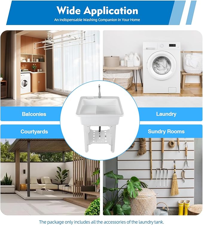 Freestanding Utility Sink Plastic Laundry Sink Spacious Laundry Tub Sink - Image 2
