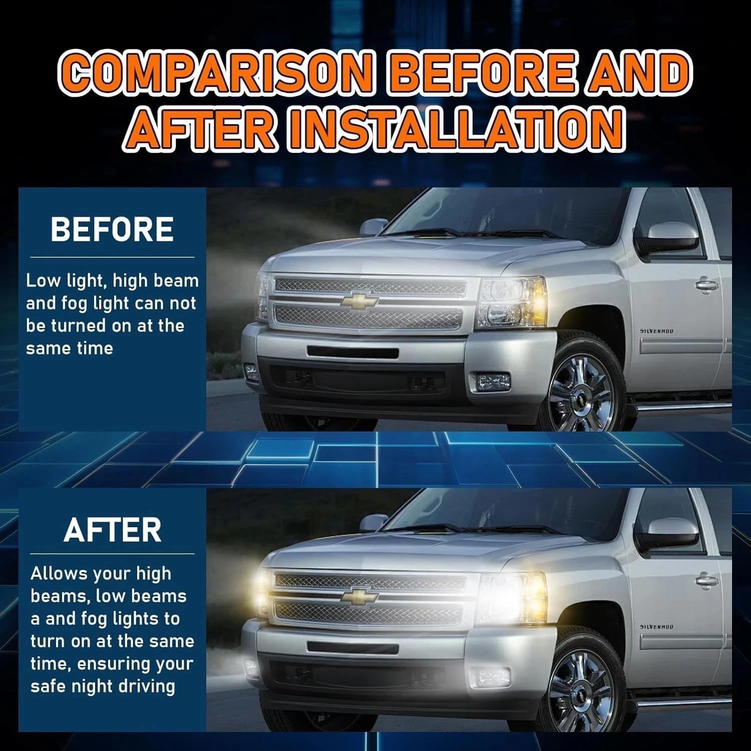 Lighting Fully Open Module for GM/6 High Mod Fog Low Beams High Beams | Compatible with 2003-2007 Chevy Silverado, GMC Sierra 1500 2500 3500, Cadillac Escalade, Yukon, Tahoe, Avalanche