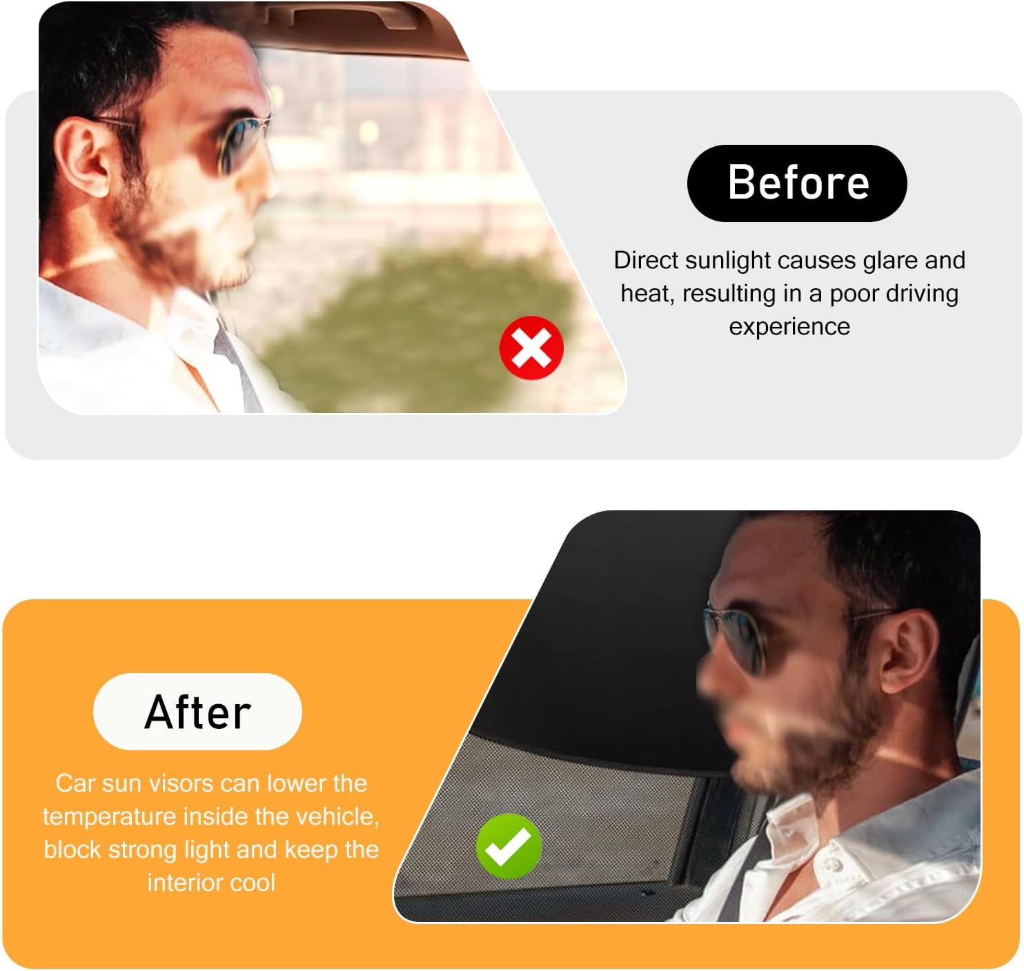 2 PCS Car Window Sun Shades, Magnetic Double Layer Side Front Window Cover, Full Shade Half Blackout See-Through Design, Heat Glare Block Protector, Auto Accessory for Driver Passenger