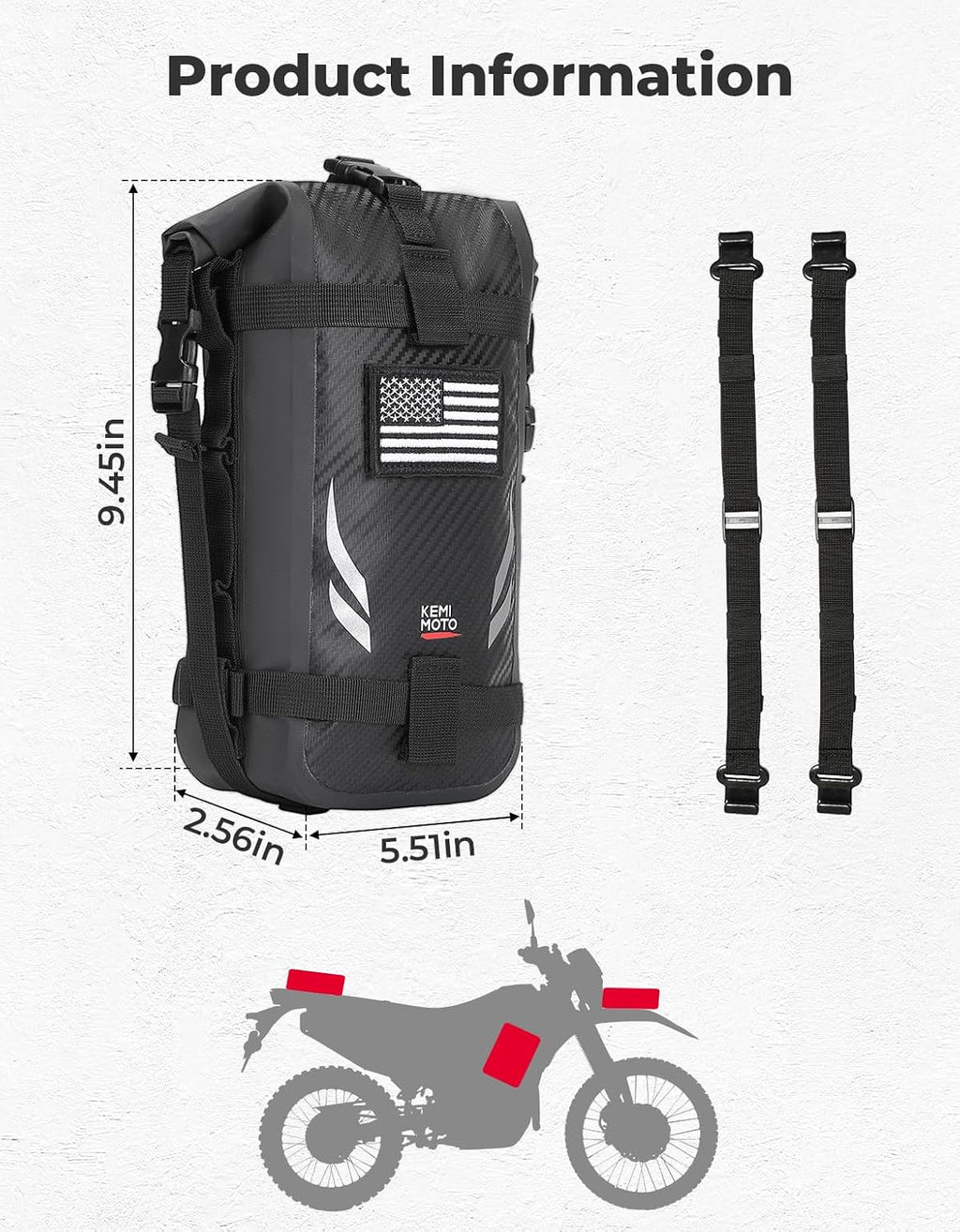 KEMIMOTO Dirt Bike Fender Tool Bag 3.5L PVC Waterproof Motorcycle Adventure Crash Bar Frame Bags Compatible with Surron Light Bee Talaria Motocross Enduro Electric Dirt Bike