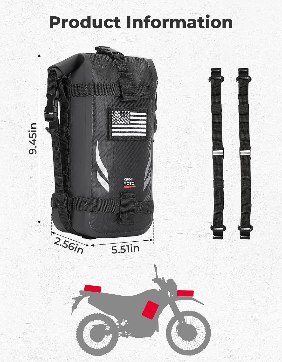 KEMIMOTO Dirt Bike Fender Tool Bag 3.5L PVC Waterproof Motorcycle Adventure Crash Bar Frame Bags Compatible with Surron Light Bee Talaria Motocross Enduro Electric Dirt Bike