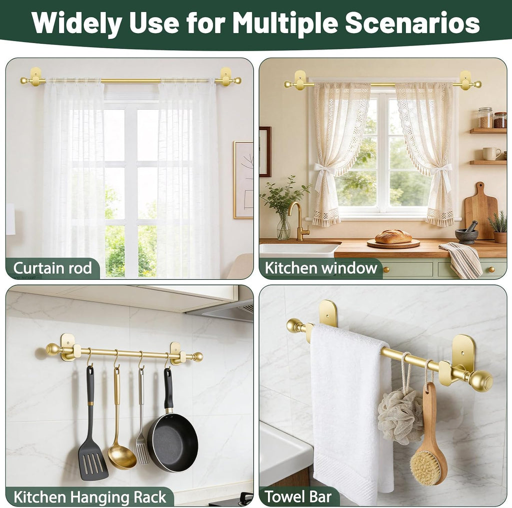 usfook gold no drill curtain rods for windows, package contents