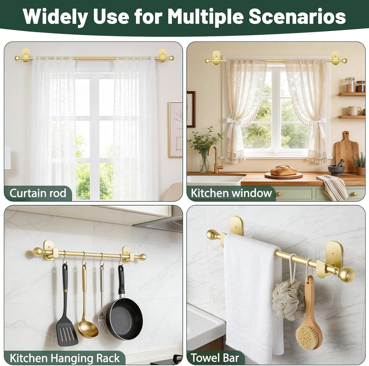usfook gold no drill curtain rods for windows, package contents