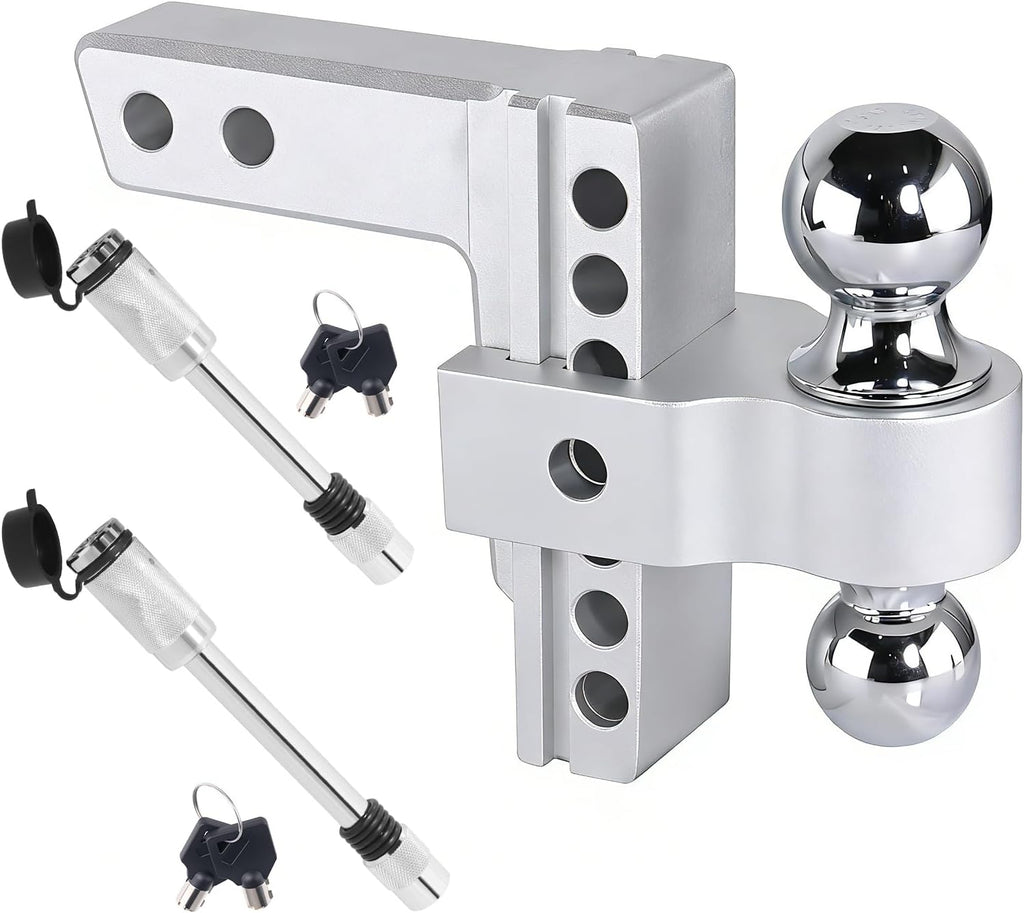 Aluminum Adjustable Trailer Hitch for 2-Inch Receiver 6 Inch Drop/Rise Hitch Ball Mount with 2" and 2-5/16" Ball Hitches Heavy Duty 12,500 LBS GTW Towing Hitch