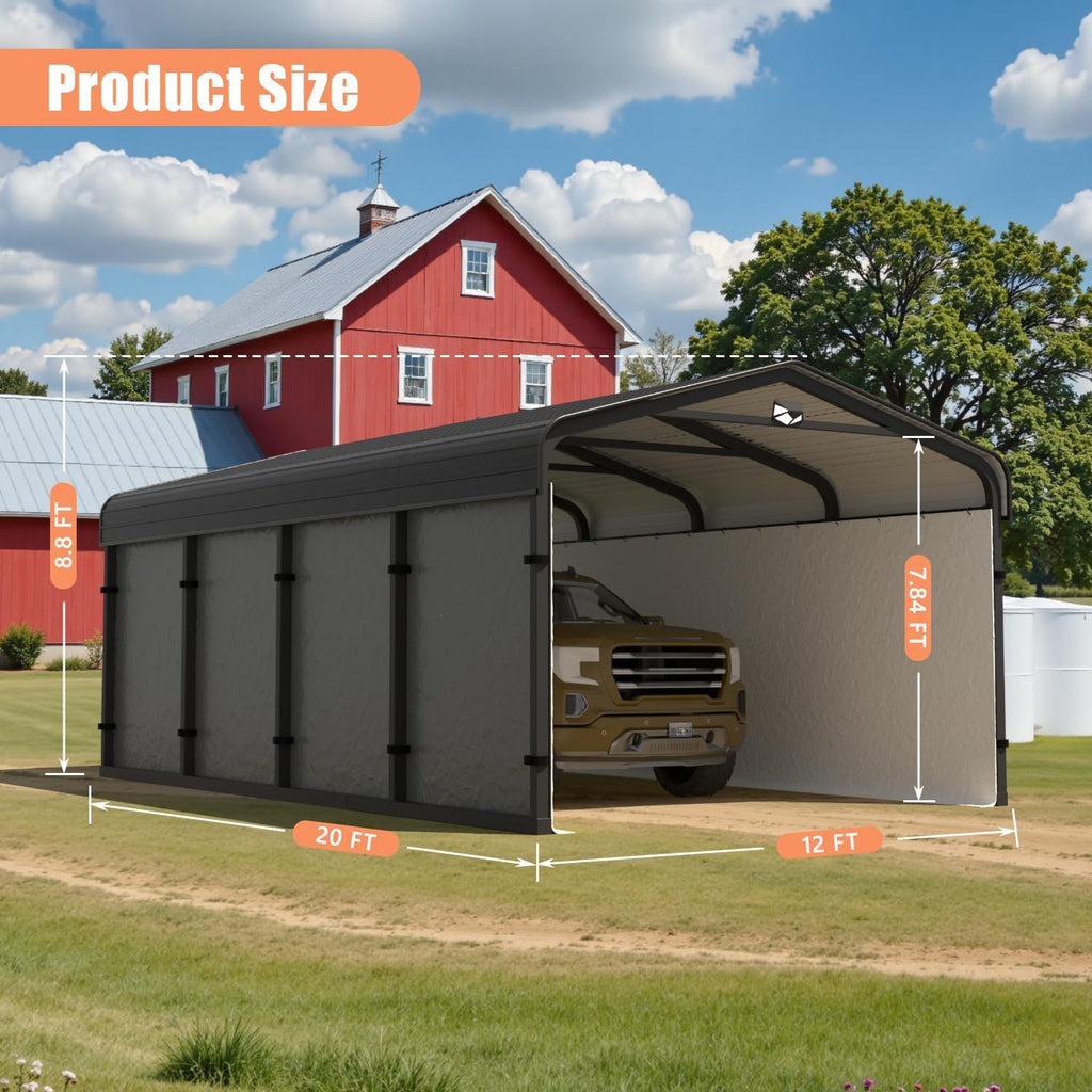 12x20 heavy duty metal carport canopy, drive through shown in use