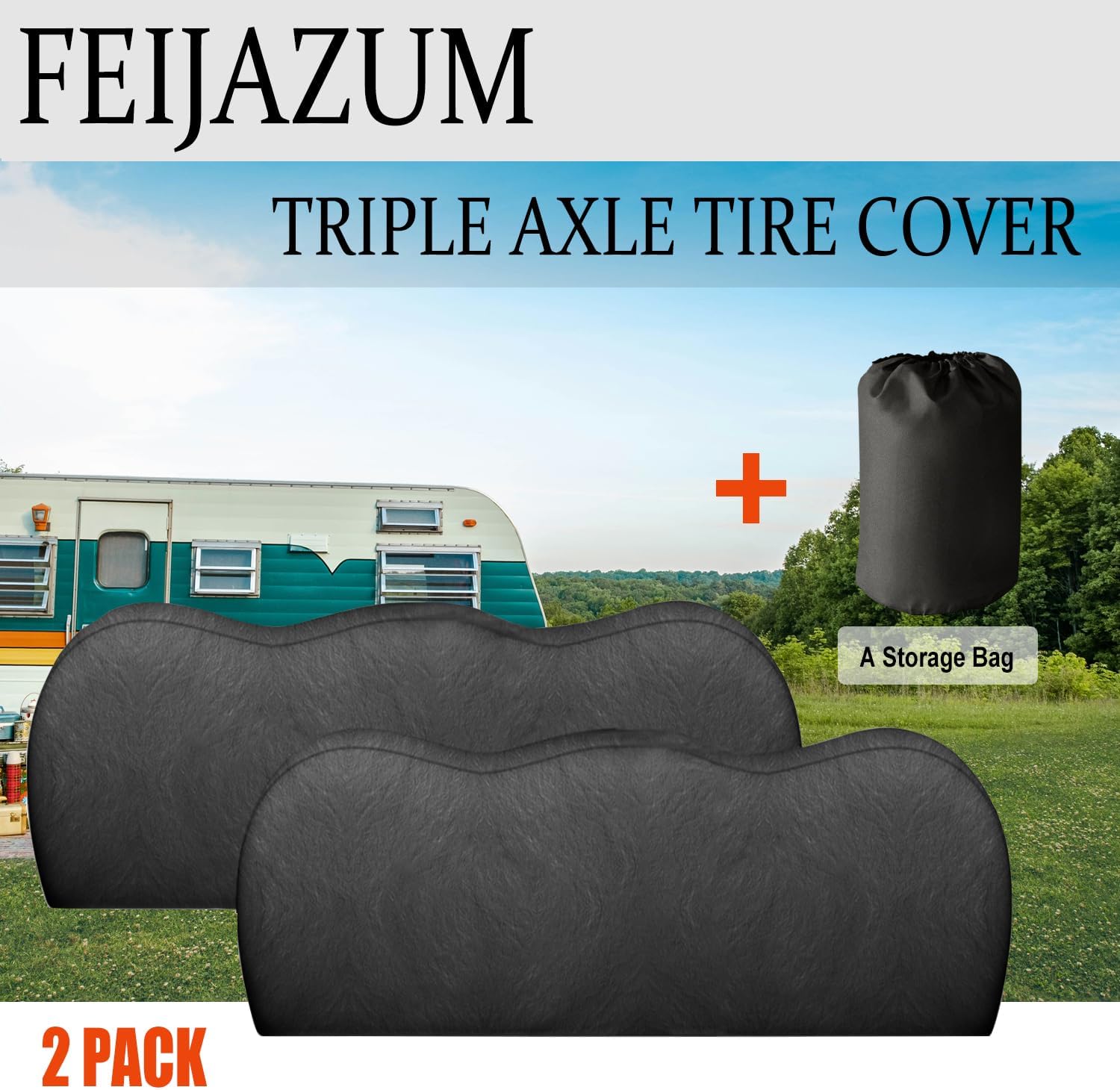 2 Pack Triple Axle Tire Cover, Fits 30" to 32" Tires, Heavy Duty Waterproof Vinyl Cover, Large Tyre Cover for RV, Trailer and Truck Wheels, Black