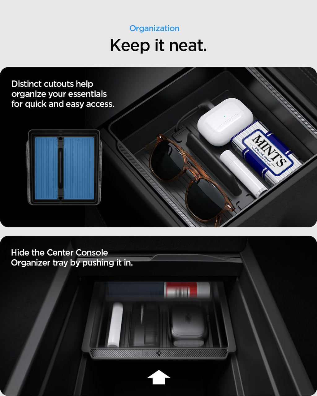 Spigen Center Console and Armrest Organizer for Tesla Model Y Juniper & Model Y L (Only Premium & Performance 2026/2025) and Model 3 Highland (Standard, Premium & Performance 2026/25/24)