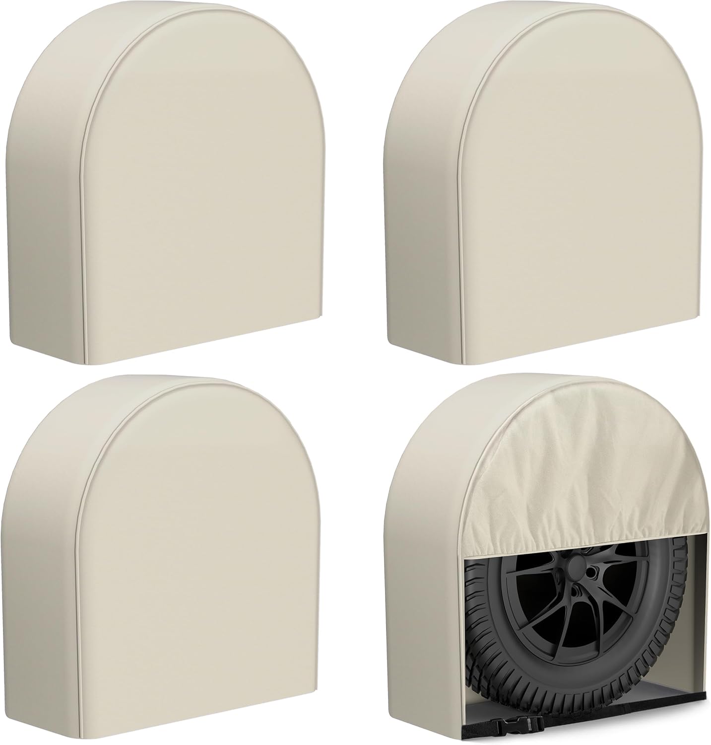 eletecpro RV Tire Covers 4 Pack, Waterproof Wheel Covers with Tough 600D Oxford Fabric, UV Protective Accessories for Trailer, SUV, Truck, Camper, Universal Fit 29-32 Inch Tire Diameters, Light Beige