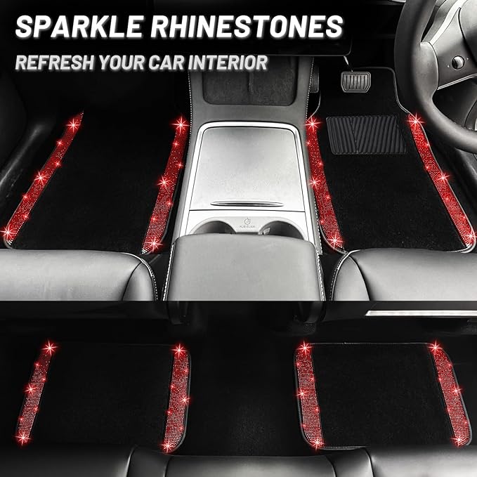 NBTEPEM Red Bling Car Floor Mats Full Set, Universal Fit Most Cars - Image 4