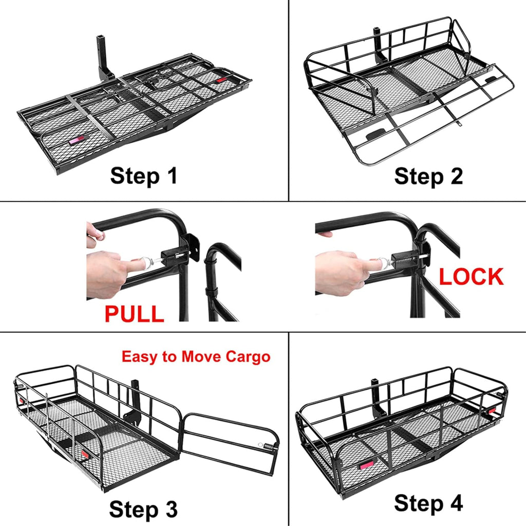 500 Lbs Heavy Duty Hitch Mount Cargo Carrier 60" x 24" x 14.4" Folding Cargo Rack Rear Luggage Basket Fits 2" Receiver for Car SUV Camping Traveling