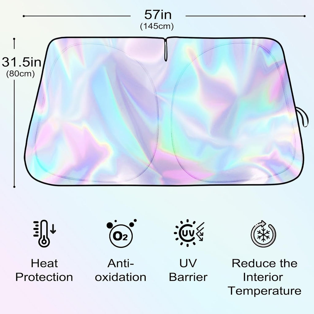 Iridescent Sun Shade for Car Windshield, Foldable Universal Car Windshield Upgrade Sunshade Enhanced UV Rays Reflective Sun Visor Shade Keeps Vehicle Cool
