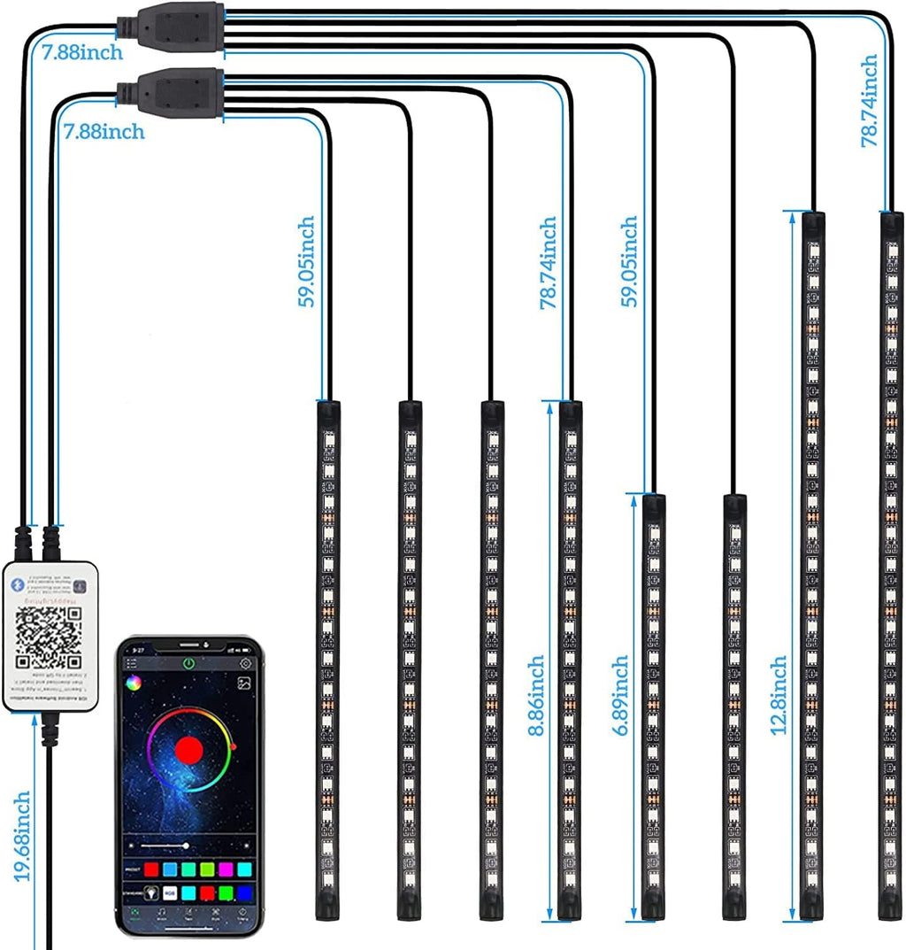 8PCS Motorcycle Underglow LED Light Kit, App Control Multicolor Motorcycle LED Light Kit Music Sync RGB Strips Light Waterproof Compatible with Harley Davidson Honda Kawasaki Suzuki