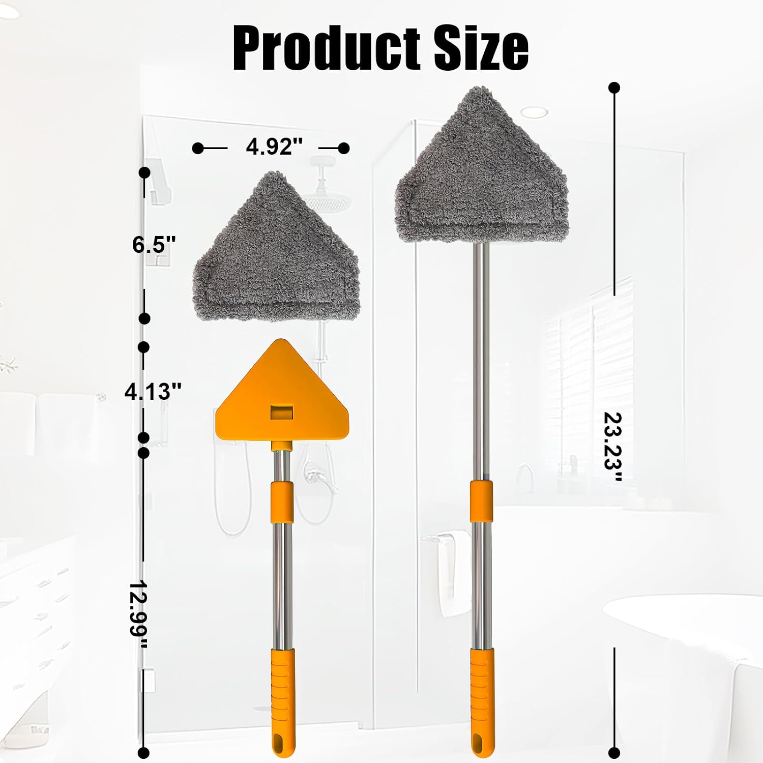 Windshield Cleaner Tool, Car Window Squeegee with 4 Reusable Microfiber Pads, 13"-16.7" Telescopic Extendable Handle, 180° Rotating Glass Cleaner for Auto Interior, Shower Glass, Household Windows
