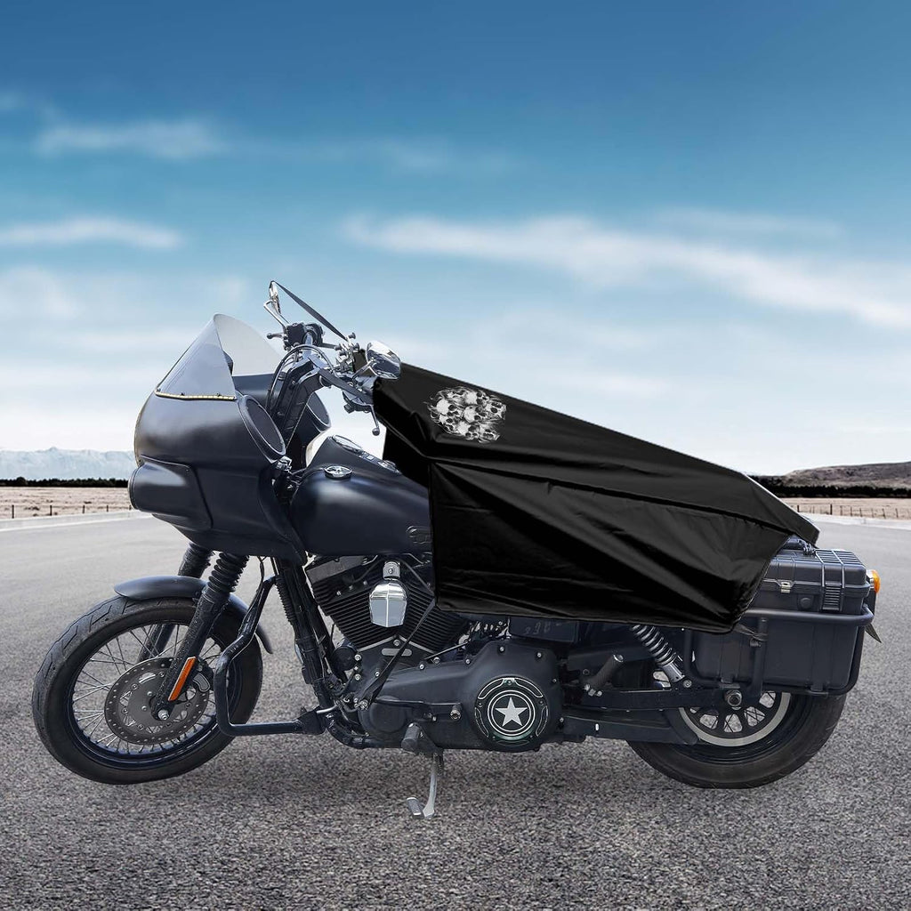 GARGOYLE BELLS Motorcycle Cover Seat Shade Cover Bike Covers Lightweight Half Covers Outdoor Sun Protection All Season Fits Various Motorcycle Models - Black with Skull, L