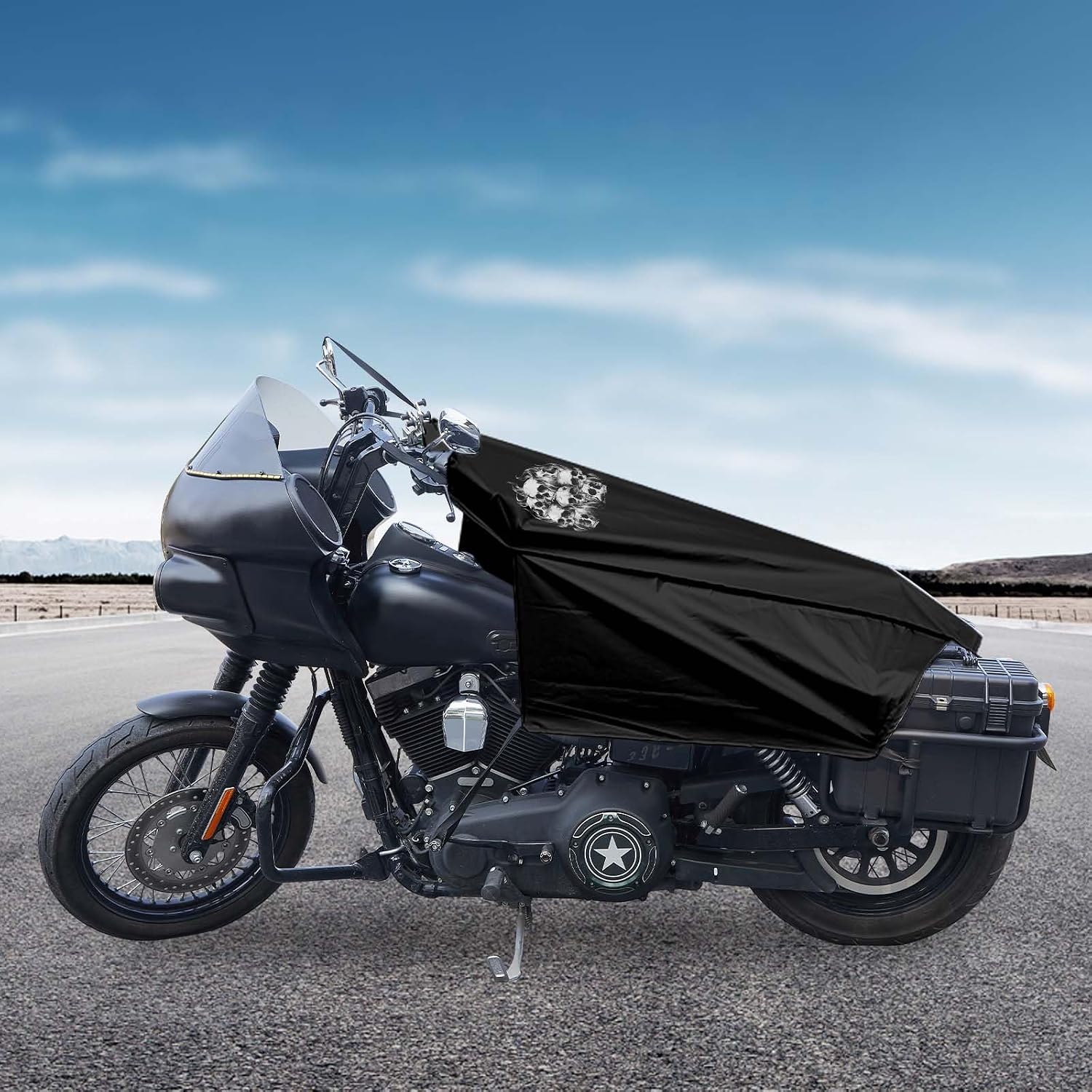 GARGOYLE BELLS Motorcycle Cover Seat Shade Cover Bike Covers Lightweight Half Covers Outdoor Sun Protection All Season Fits Various Motorcycle Models - Black with Skull, L