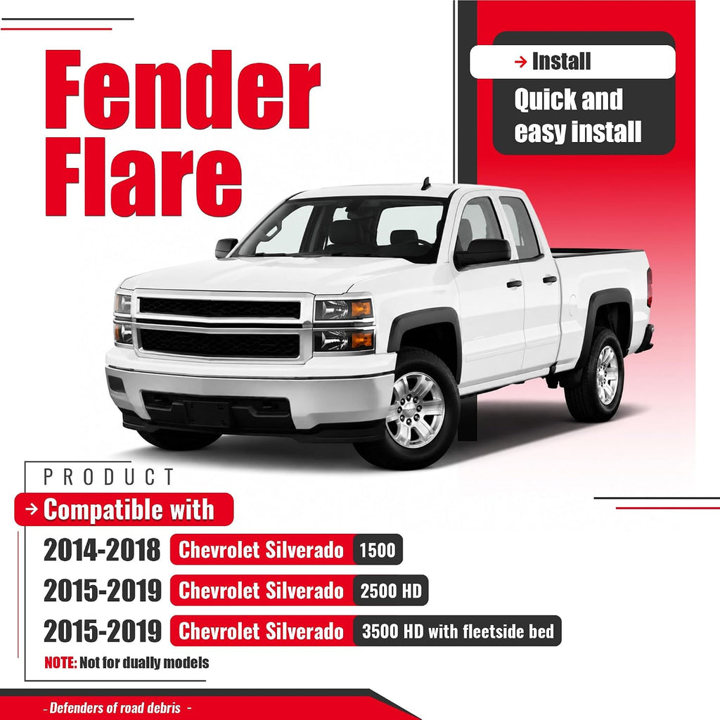 Fender Flare Compatible with 2014-2018 Chevrolet Silverado 1500 2500 HD 3500 HD Not for dually models