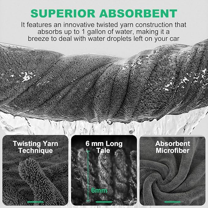2 Pack Microfiber Towels for Cars, 1200 GSM Ultra-Soft Microfiber 36”x 24”& 16" - Image 3