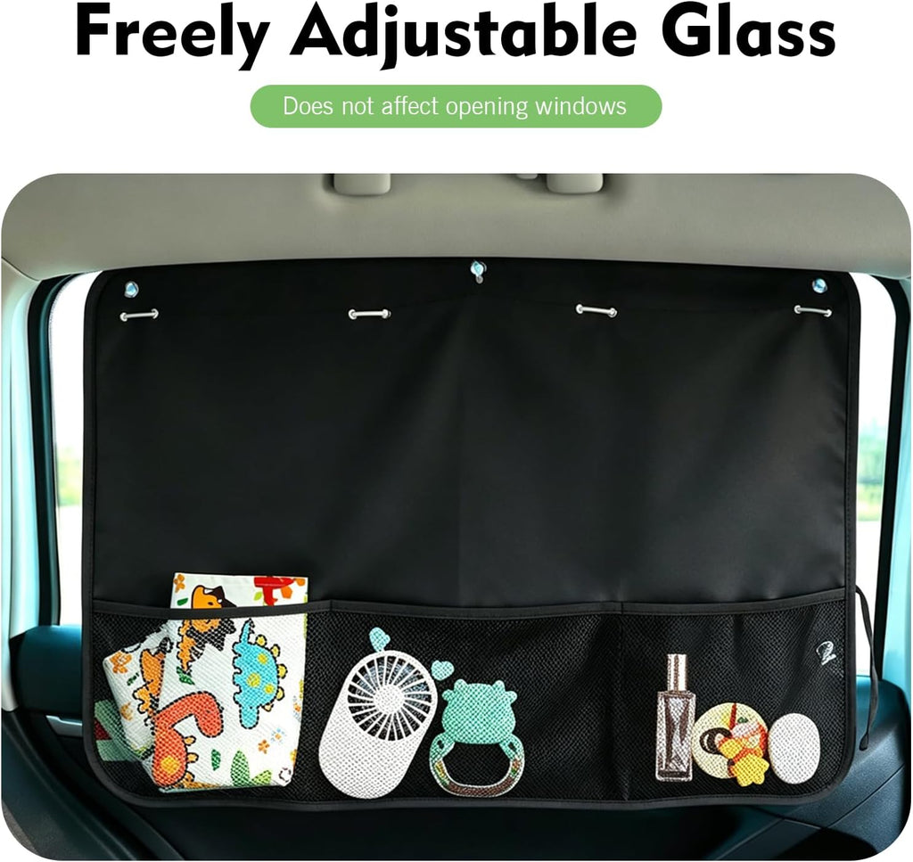 Car Sun Shade Side Window, Blackout Car Window Shades for Baby with Storage Net Pockets, Heat Insulation Privacy Sunshade with Suction Cups, Universal for Most Vehicles (Black)