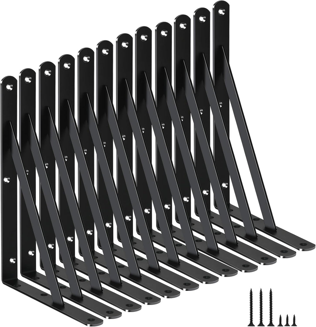 12 Pack L11 x H 8" Black Heavy Duty Shelf Brackets