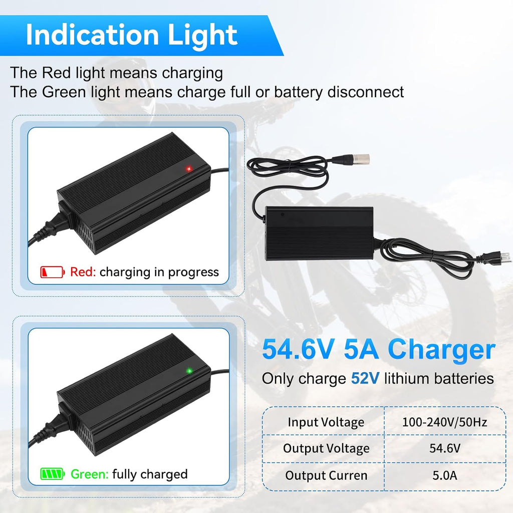 Upgraded Fast Charging 3-Pin 48V 5A Battery Charger for Q20 Ridstar, Battery Power Adapter, Waterproof & Moisture-Proof & Protection Against Overcurrent Charger Part for Q20 Ridstar ﻿(5A)