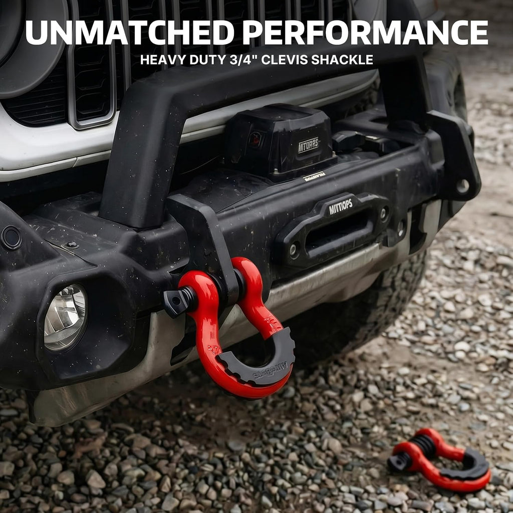 AUTOBOTS D Ring Shackles 3/4" Heavy Duty Red | 45,000lb Break Strength, Clevis Shackle with 7/8 Pin and Isolator Washers, for Tow Strap Jeep Vehicle Off Road Recovery