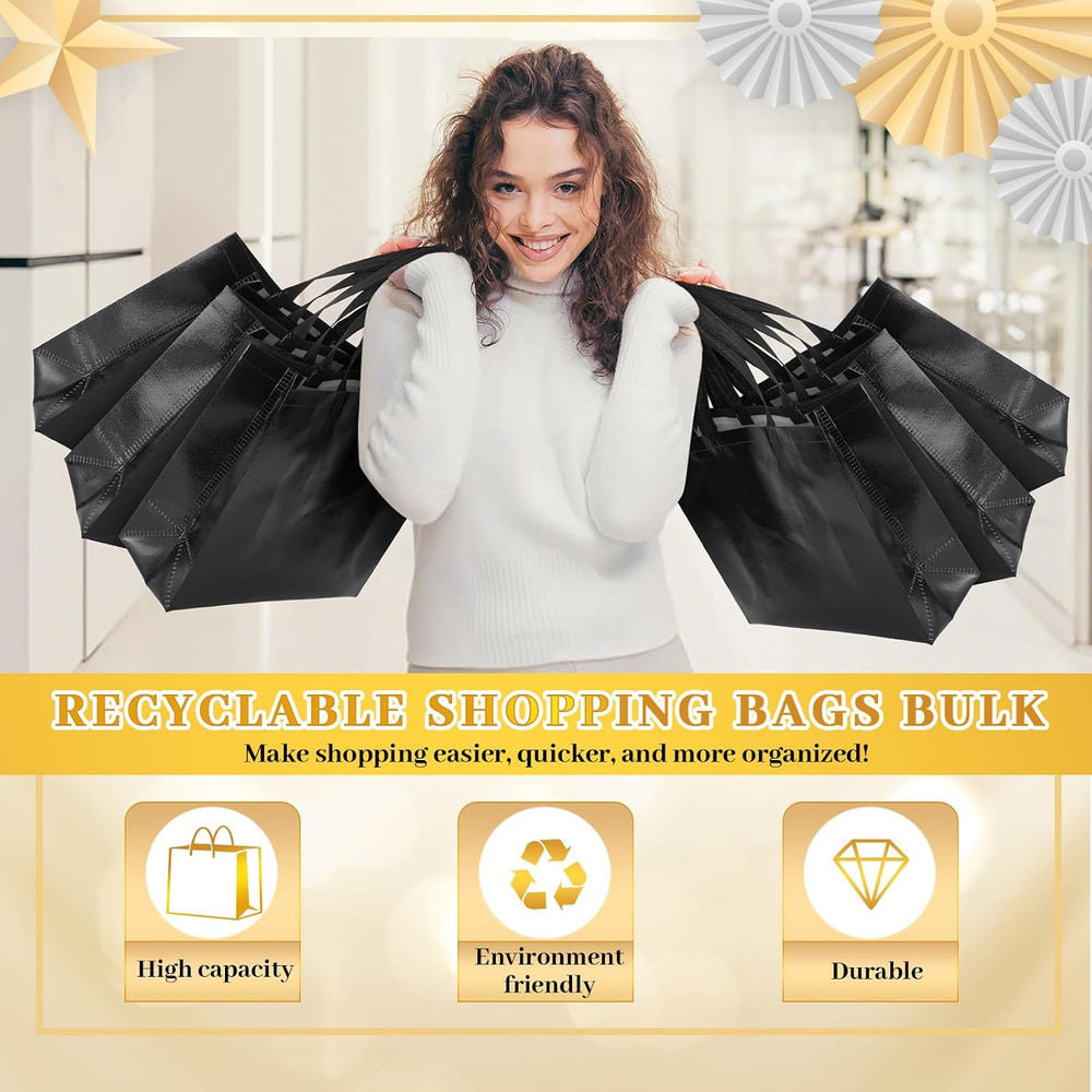 Epakh 48 Pcs Black Reusable Gift Bag with Handle Bulk for Halloween Wedding