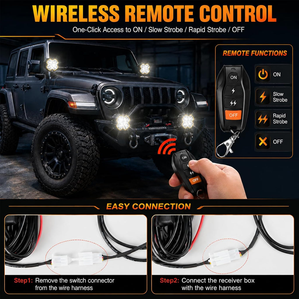 4 inch led pod lights, spot flood combo showing dimensions