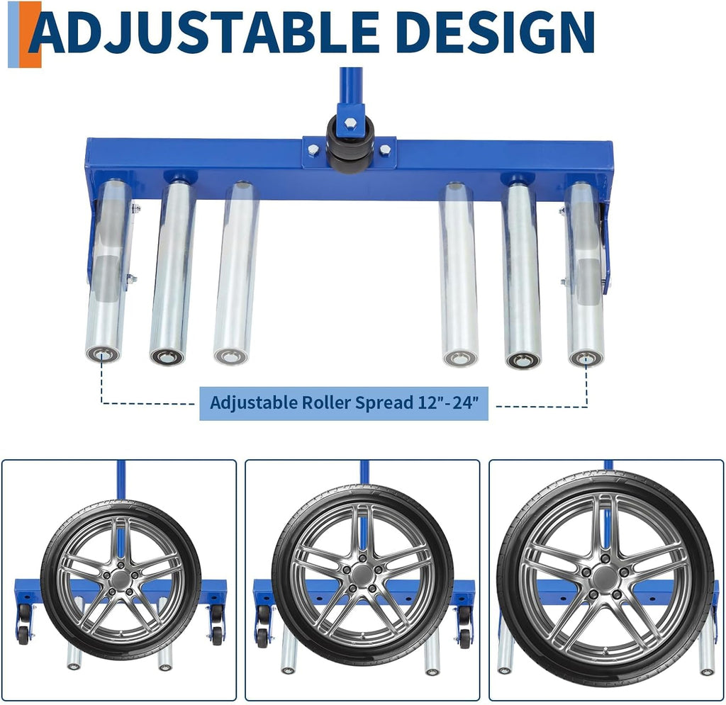 Heavy-Duty Adjustable Tire Dolly Cart, 500 lbs Capacity Tire Moving Tool with 360° Swivel Casters for Garage, Workshop, Auto Repair, Blue