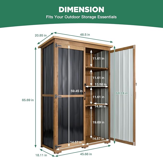 Outdoor Storage Cabinet Wood & Metal, Storage Shed Waterproof Double Lock - Image 2